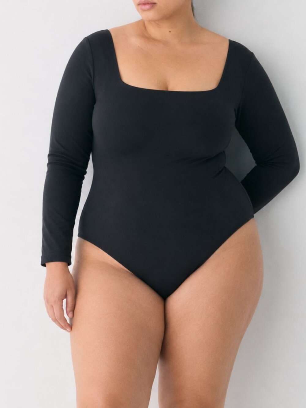 Aritzia Babaton Contour Square Neck Bodysuit Black 2XL XXL NWOT Long Sleeve